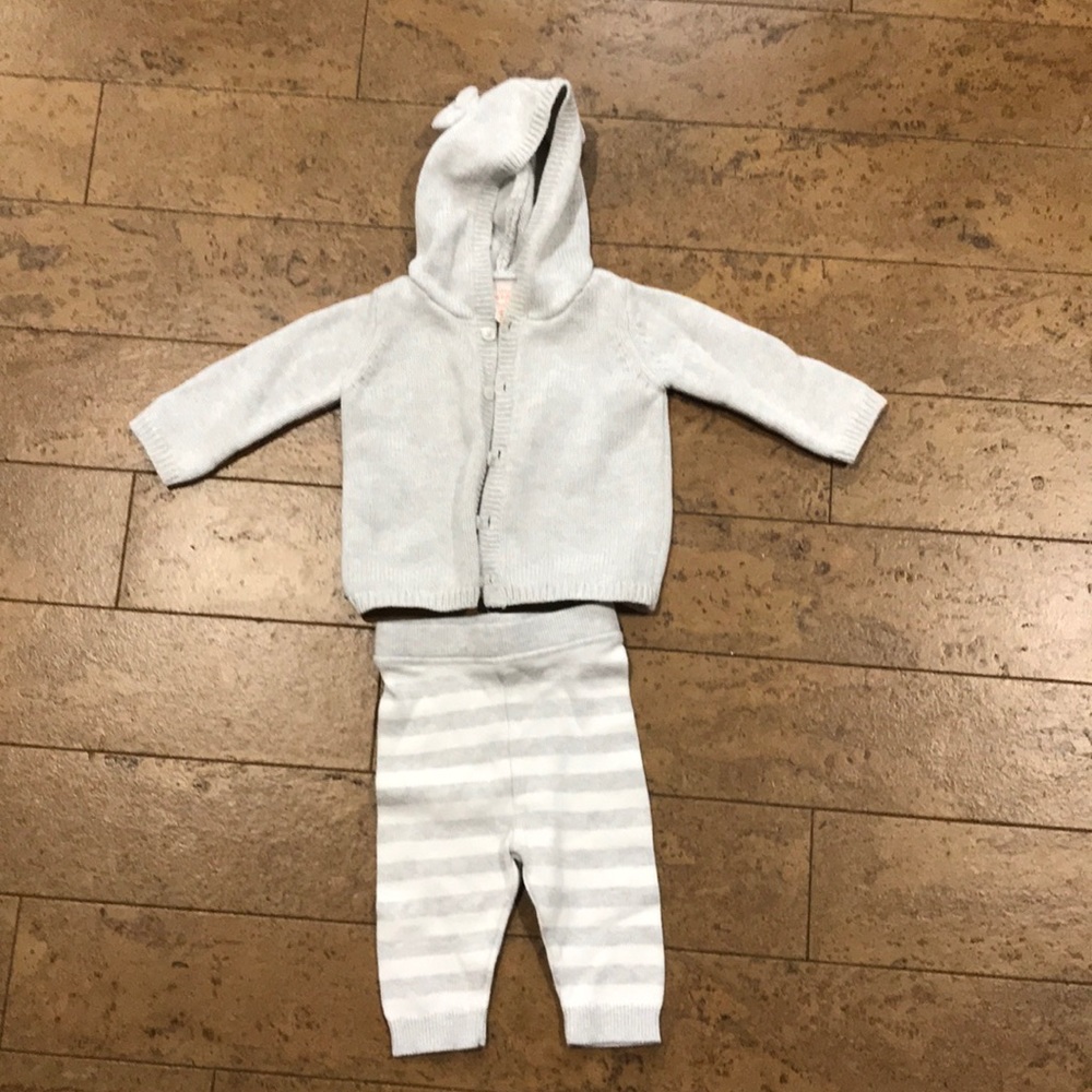 0-3 m Cat & Jack knit set gray & white striped